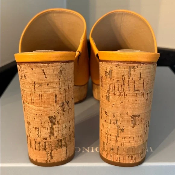 *Antonio Melani SARAYYAA Pale Peach Orange Cork Open Toe Heels Chunky Platforms - Picture 3 of 16